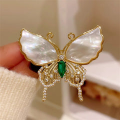 Elegant Butterfly Brooch – of-Pearl Wings and Crystal Accents