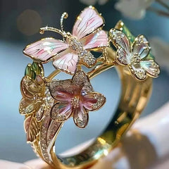 Luxury Alloy Enamel Butterfly and Blossom Ring