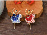 Elegant Enamel Ballerina Brooch – Red or Blue Crystal Ballet Dancer Pin