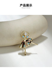 Gold Ballerina Brooch – Elegant Dancer Pin with Colorful Rhinestones