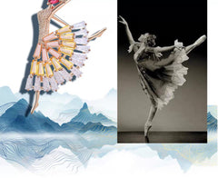Crystal Ballerina Brooch – Elegant Dancer Pin with Colorful Gem Skirt