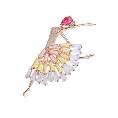 Crystal Ballerina Brooch – Elegant Dancer Pin with Colorful Gem Skirt