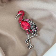Red Crystal Flamingo Brooch – Elegant Bird Pin for Women