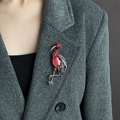 Red Crystal Flamingo Brooch – Elegant Bird Pin for Women