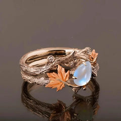 Moonstone Maple Leaf Ring – Vintage Nature-Inspired Design