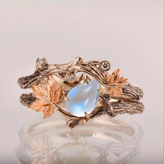 Moonstone Maple Leaf Ring – Vintage Nature-Inspired Design