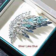 Butterfly Crystal Brooch – Silver Lake Blue & Golden Champagne Color