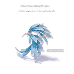Luxury Blue Palace Feather Brooch – Elegant Crystal Enamel Pin