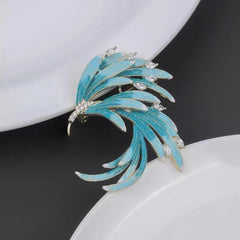 Luxury Blue Palace Feather Brooch – Elegant Crystal Enamel Pin