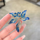 Blue Enamel Lily Flower Brooch – Elegant Crystal Floral Pin