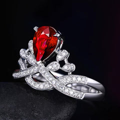 Elegant Red Zircon Crown Ring – Alloy Material | Luxurious Women's Jewelry