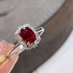 Elegant Alloy Ring with Red Zircon Center Stone 