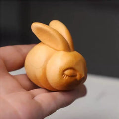 Hand-Carved Boxwood Bunny Figurine Set