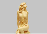 Hand-Carved Boxwood Sitting Woman Sculpture