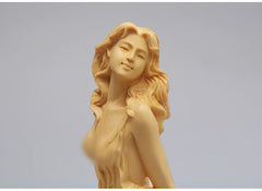 Hand-Carved Boxwood Sitting Woman Sculpture