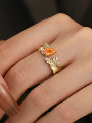 Elegant Alloy Ring with Fanta Main Stone and Crown Design