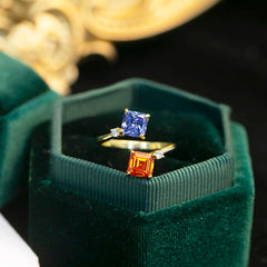 Dual Gemstone Open Ring – Orange & Blue Square  on 