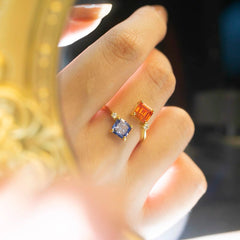 Dual Gemstone Open Ring – Orange & Blue Square  on 