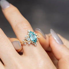Elegant Marquise Blue Crystal Ring with Alloy Band – Vintage Style
