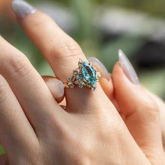 Elegant Marquise Blue Crystal Ring with Alloy Band – Vintage Style