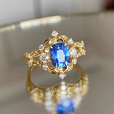 Vintage Floral Alloy Ring with Blue Zircon Stone