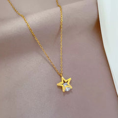 Alloy Star Pendant Necklace with Zircon – Gold & Silver Options