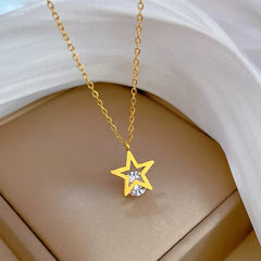 Alloy Star Pendant Necklace with Zircon – Gold & Silver Options