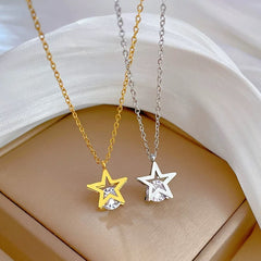 Alloy Star Pendant Necklace with Zircon – Gold & Silver Options