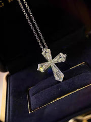 Elegant Cross Pendant Necklace – Premium Baguette Cut Zirconia, Silver Chain