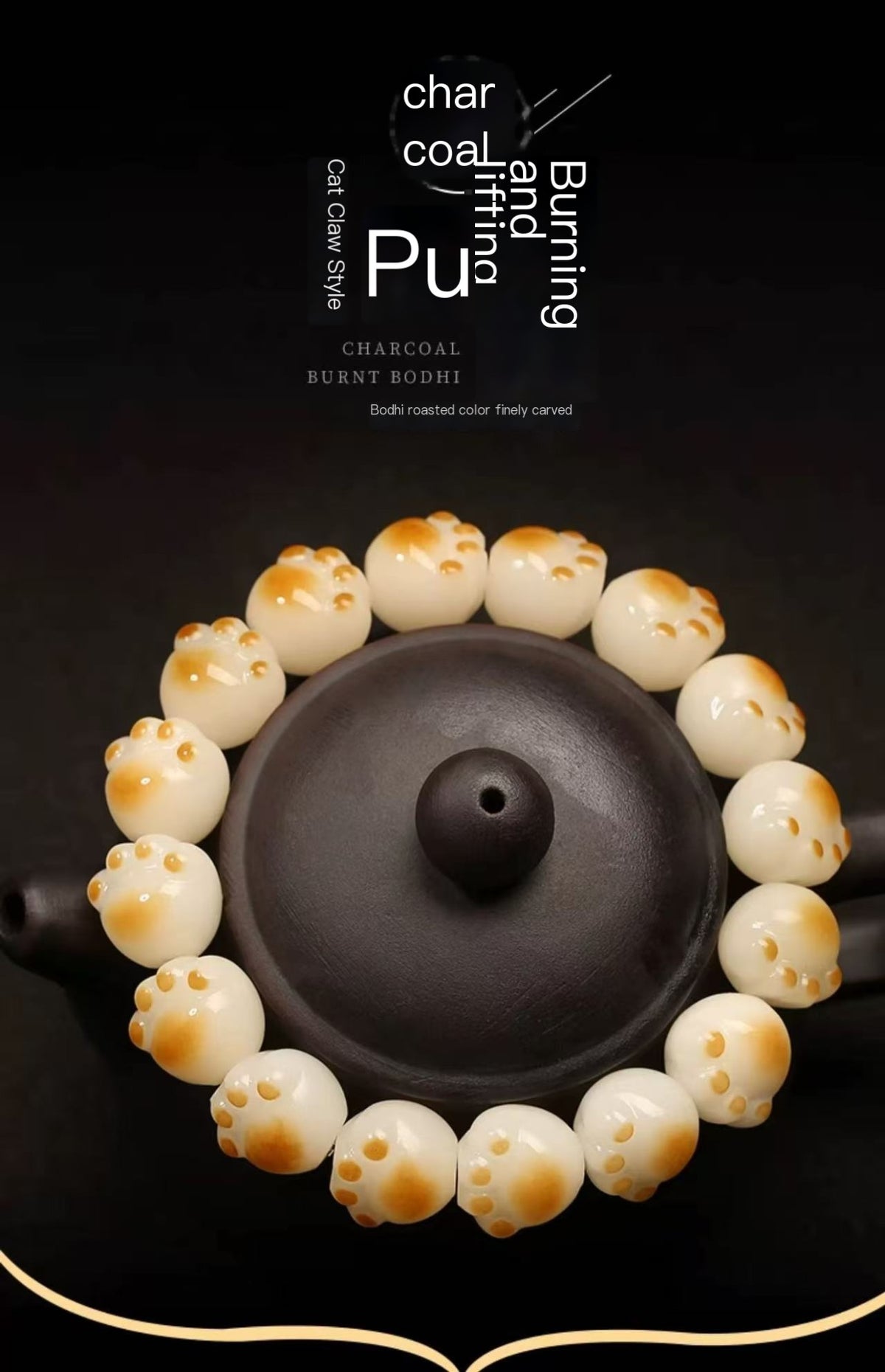 Charcoal Burnt Bodhi Bracelet – Cat Claw Style Spiritual Jewelry