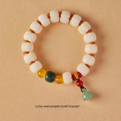 Pumpkin Skewers Bodhi Seed Bead Bracelet with Colorful Charm
