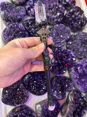 Gothic Crystal Broom Wand with Clear Quartz Point | Magical Bohemian Style