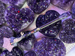 Rose Quartz Star Crystal Broom Wand with Mermaid Accent | Magical Bohemian Style