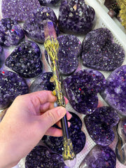 Crystal Broom Wand with Amethyst Point & Pentacle Charm | Magical Bohemian Style
