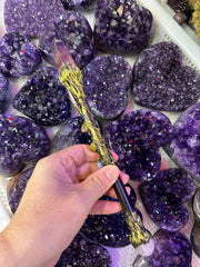 Crystal Broom Wand with Amethyst Point & Pentacle Charm | Magical Bohemian Style
