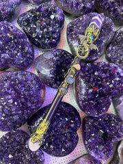 Amethyst Crystal Broom Wand with Dragon & Pentacle Charm | Magical Bohemian Style
