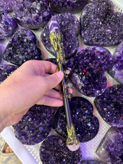 Amethyst Crystal Broom Wand with Dragon & Pentacle Charm | Magical Bohemian Style