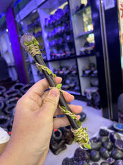 Rose Quartz Crystal Broom Wand with Heart Charm | Chakra Healing Fantasy Decor