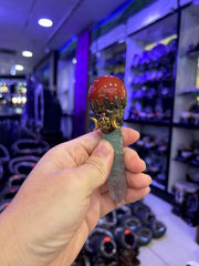 Crystal Witch Broom Wand with Carnelian Sphere & Aquamarine Point | Magical Bohemian Style