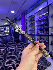 Crystal Broom Wand with Ornate Cross & Gemstones | Magical Bohemian Style