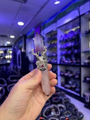 Stag Spirit Crystal Broom Wand with Amethyst & Rose Quartz | Magical Bohemian Style