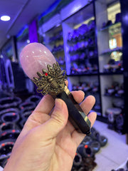 Queen Bee Crystal Broom Wand with Rose Quartz & Obsidian | Magical Bohemian Style