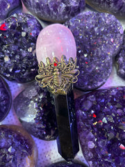 Queen Bee Crystal Broom Wand with Rose Quartz & Obsidian | Magical Bohemian Style