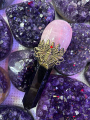 Queen Bee Crystal Broom Wand with Rose Quartz & Obsidian | Magical Bohemian Style
