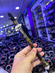 Crystal Witch Broom Wand with Caduceus Charm & Gemstones | Magical Bohemian Style