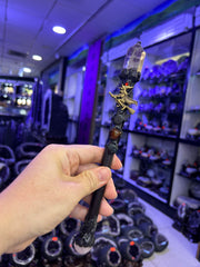 Witch on Broom Crystal Wand with Bronze Accents & Gemstones | Magical Bohemian Style