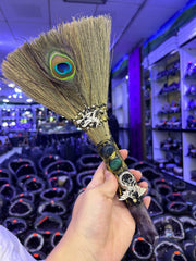 Witch Broom Ornament with Crystal & Peacock Feather | Magical Bohemian Style