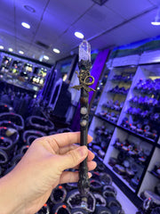Crystal Witch Broom Wand with Bronze Dragon and Gemstones | Magical Bohemian Style