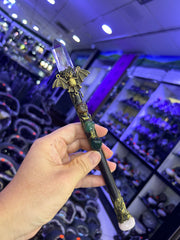 Crystal Broom Wand with Bronze Bat & Gemstone Accents | Magical Bohemian Style