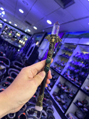 Crystal Broom Wand with Bronze Bat & Gemstone Accents | Magical Bohemian Style